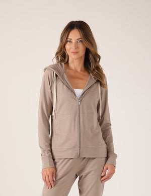 On The Go Lightweight Zip Up Hoodie: Latte