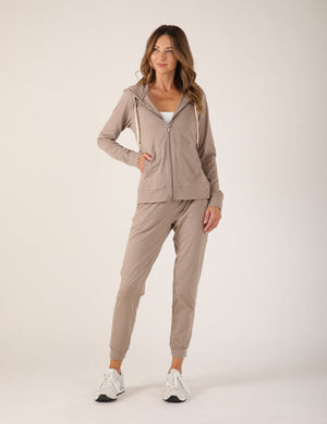 On The Go Lightweight Zip Up Hoodie: Latte
