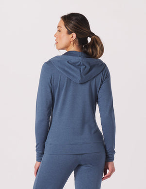 On The Go Lightweight Zip Up Hoodie: Washed Blue Marble