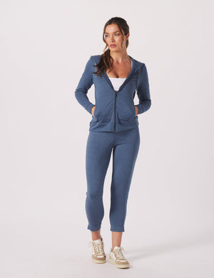 On The Go Lightweight Zip Up Hoodie: Washed Blue Marble