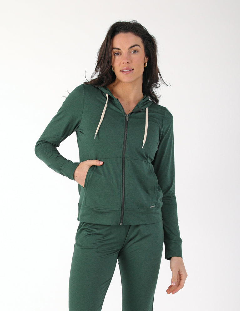 On The Go Lightweight Zip Up Hoodie: Forest Marble