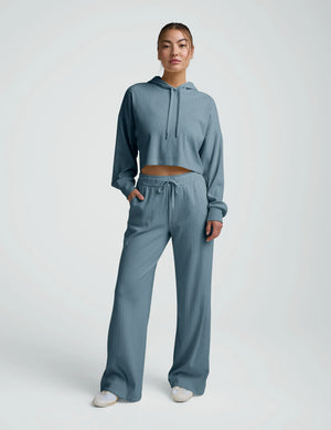 Breathe Easy Ribbed Wide Leg Pant - Misty Blue
