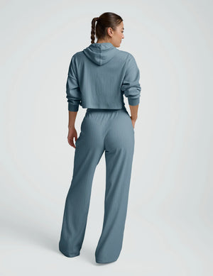 Breathe Easy Ribbed Wide Leg Pant - Misty Blue
