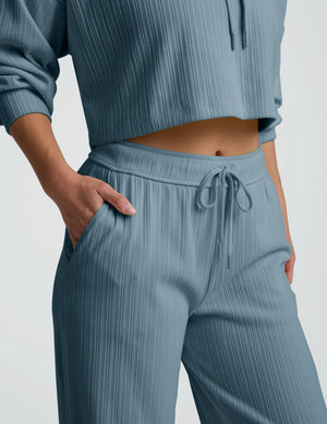Breathe Easy Ribbed Wide Leg Pant - Misty Blue