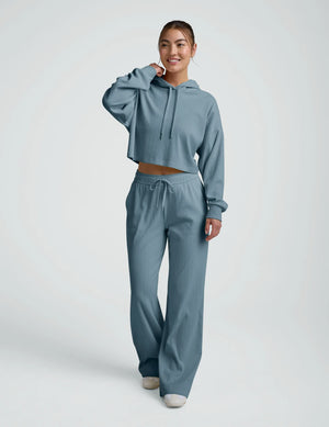 Breathe Easy Ribbed Cropped Hoodie - Misty Blue