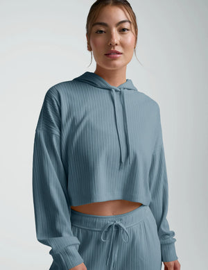 Breathe Easy Ribbed Cropped Hoodie - Misty Blue