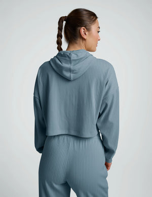 Breathe Easy Ribbed Cropped Hoodie - Misty Blue