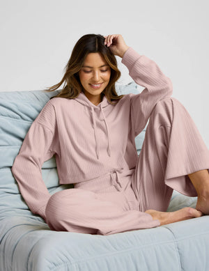 Breathe Easy Ribbed Cropped Hoodie - Pale Pink