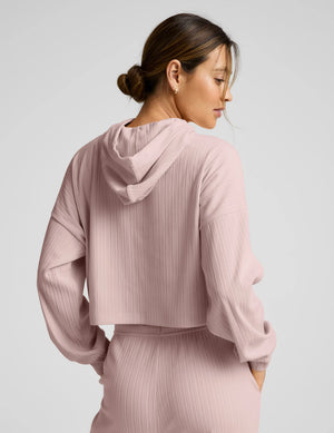Breathe Easy Ribbed Cropped Hoodie - Pale Pink
