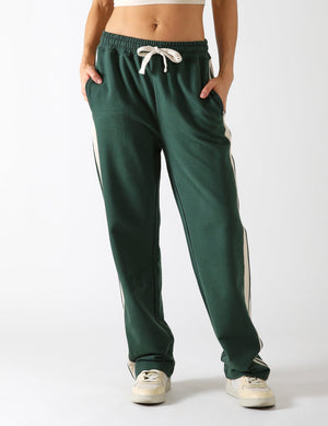 Retro Straight Leg Sweat Pant: Forest/Oatmilk