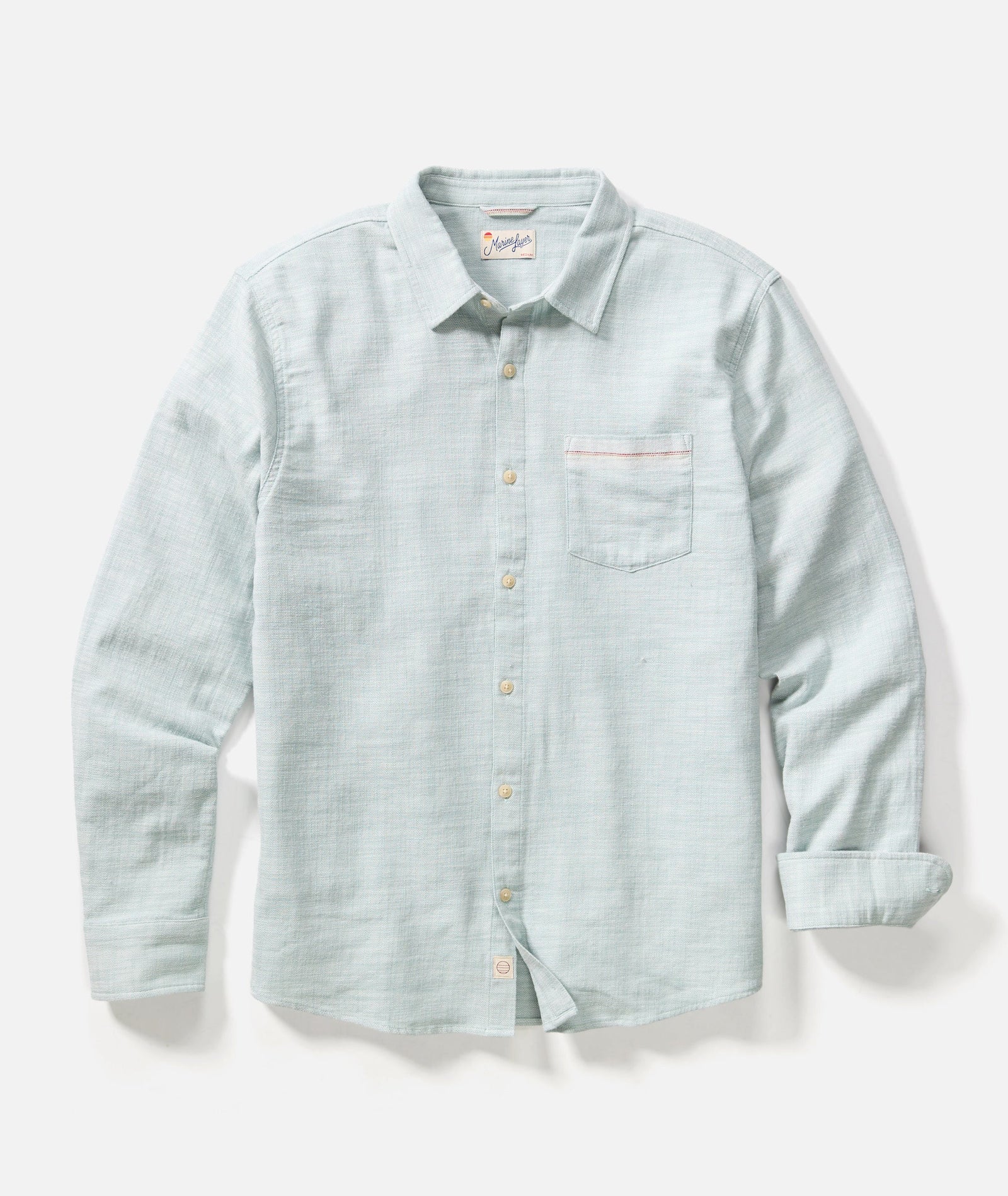 Stretch Selvage Long Sleeve Shirt - Aqua