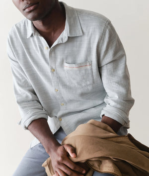 Stretch Selvage Long Sleeve Shirt - Aqua