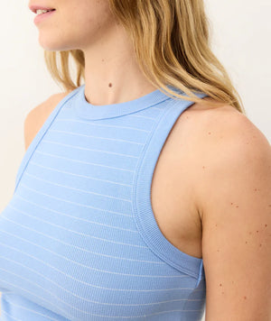 Lexi Rib Sun-In High Neck Crop Tank - Tide/White Stripe