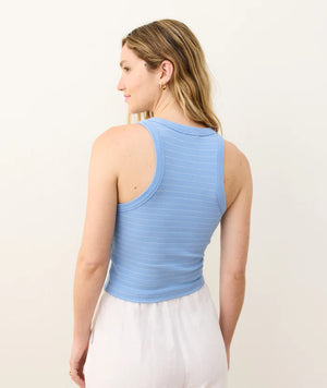 Lexi Rib Sun-In High Neck Crop Tank - Tide/White Stripe