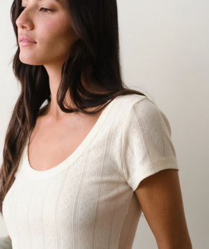 Lexi Pointelle Scoop Tee - Antique White