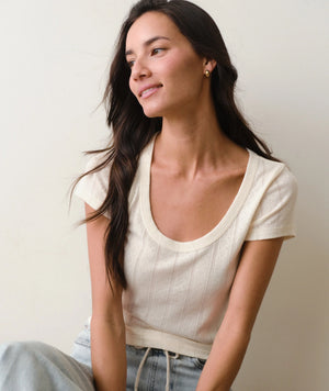 Lexi Pointelle Scoop Tee - Antique White