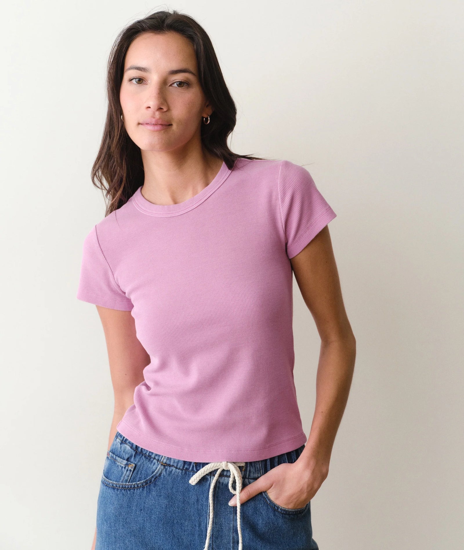 Lexi Rib Sun-In Crew Tee - Faded Mauve