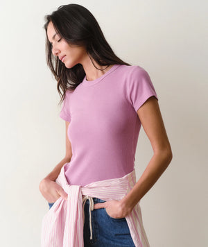 Lexi Rib Sun-In Crew Tee - Faded Mauve