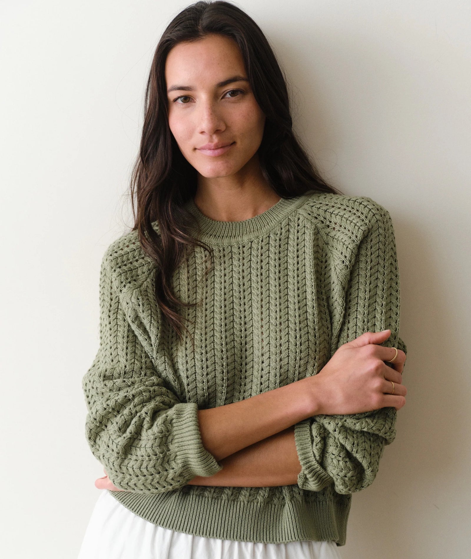 Mina Pointelle Sweater - Sage