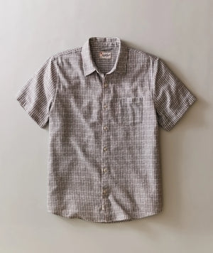 Stretch Selvage Short Sleeve Shirt - Green Matchstick Print