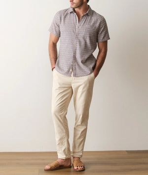 Stretch Selvage Short Sleeve Shirt - Green Matchstick Print