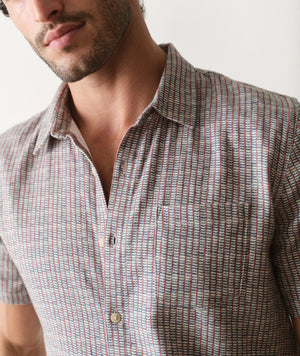 Stretch Selvage Short Sleeve Shirt - Green Matchstick Print