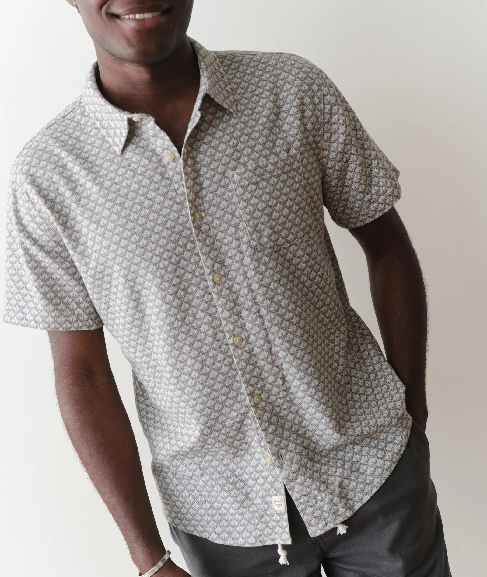 Stretch Selvage Short Sleeve Shirt -  Light Blue Agave