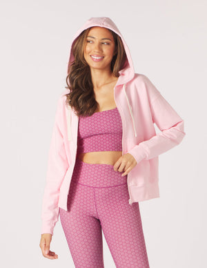 Vintage Oversized Zip Hoodie - Peony