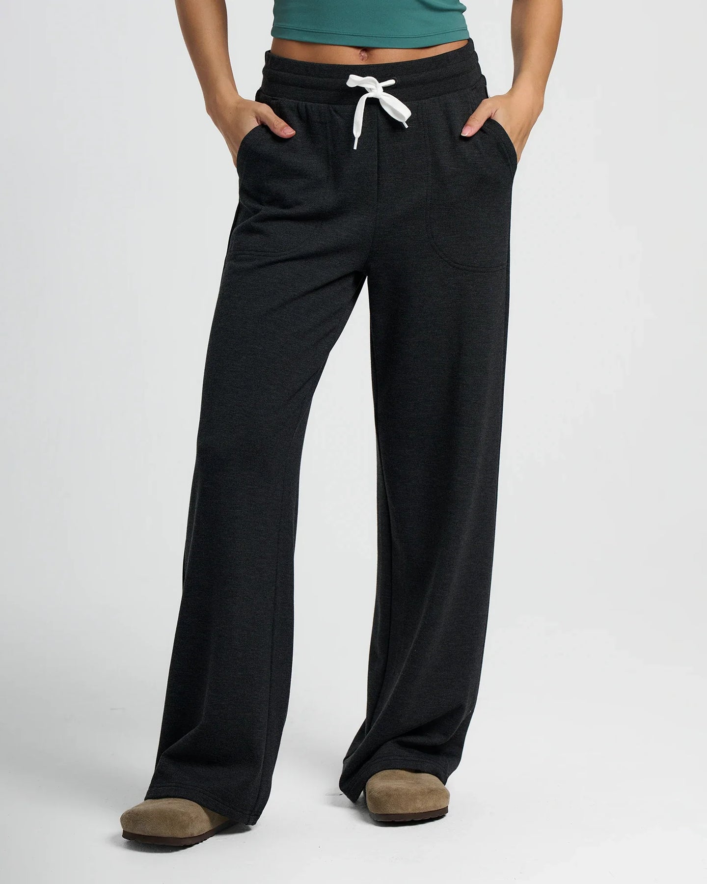 Women's Bamboo Lightweight Fleece Wide Leg Pant - Black