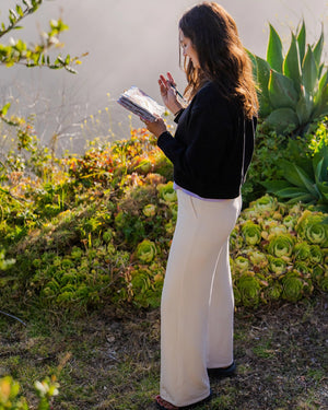 Women's Bamboo Lightweight Fleece Wide Leg Pant - Stone