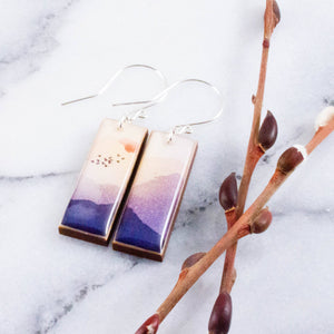 Serene Mountain Sunrise Rectangle Earrings
