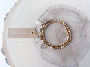 Gemstone Wrap Bracelet with Faceted Gold Beads