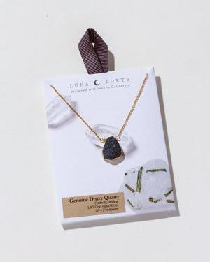 Earth, Wind and Fire Genuine Stone Necklace Gold- Druzy Qtz