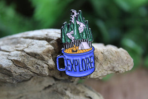 Explore, But After Coffee First - Camping Metal & Enamel Pin