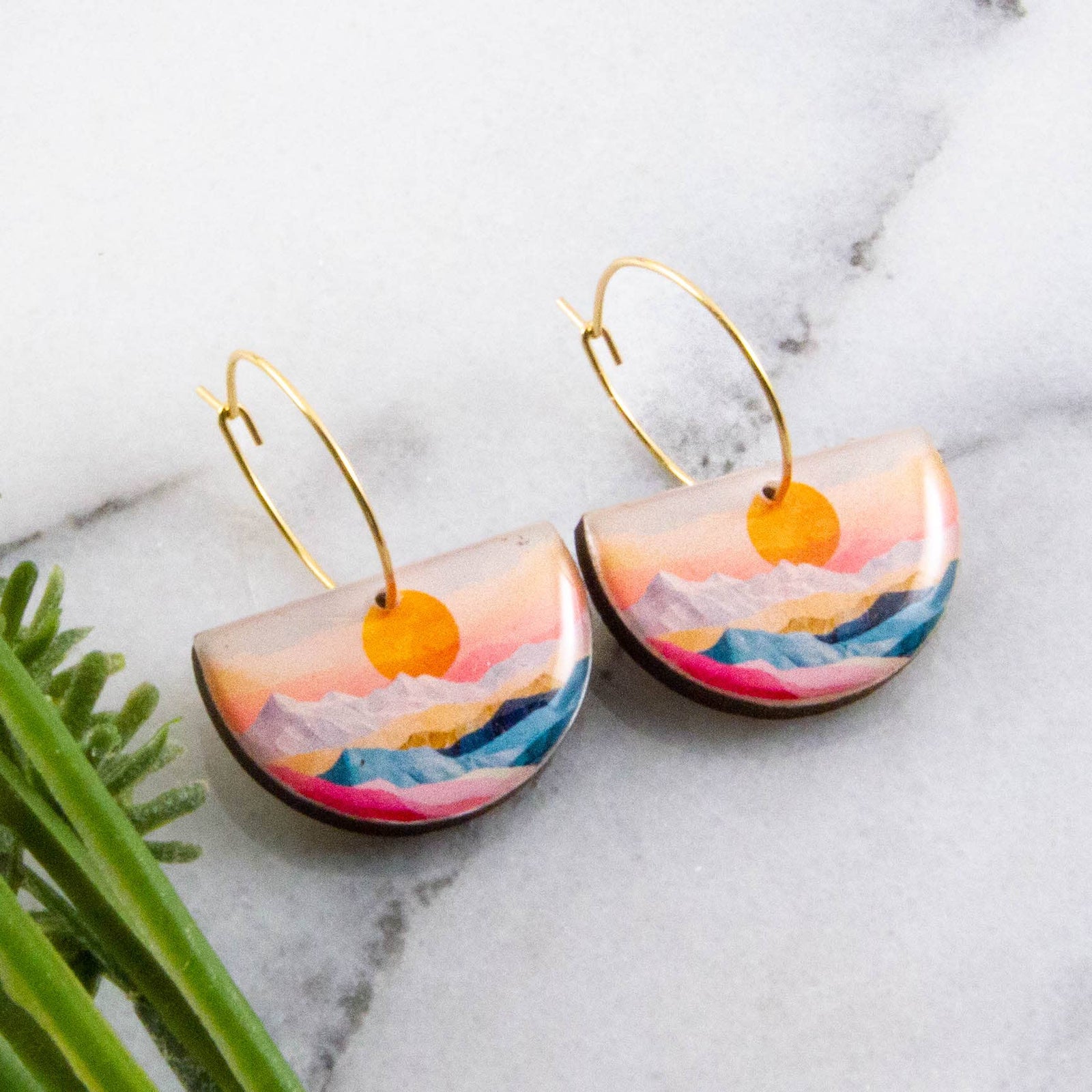 Pastel Sunrise Drop Hoop Earrings