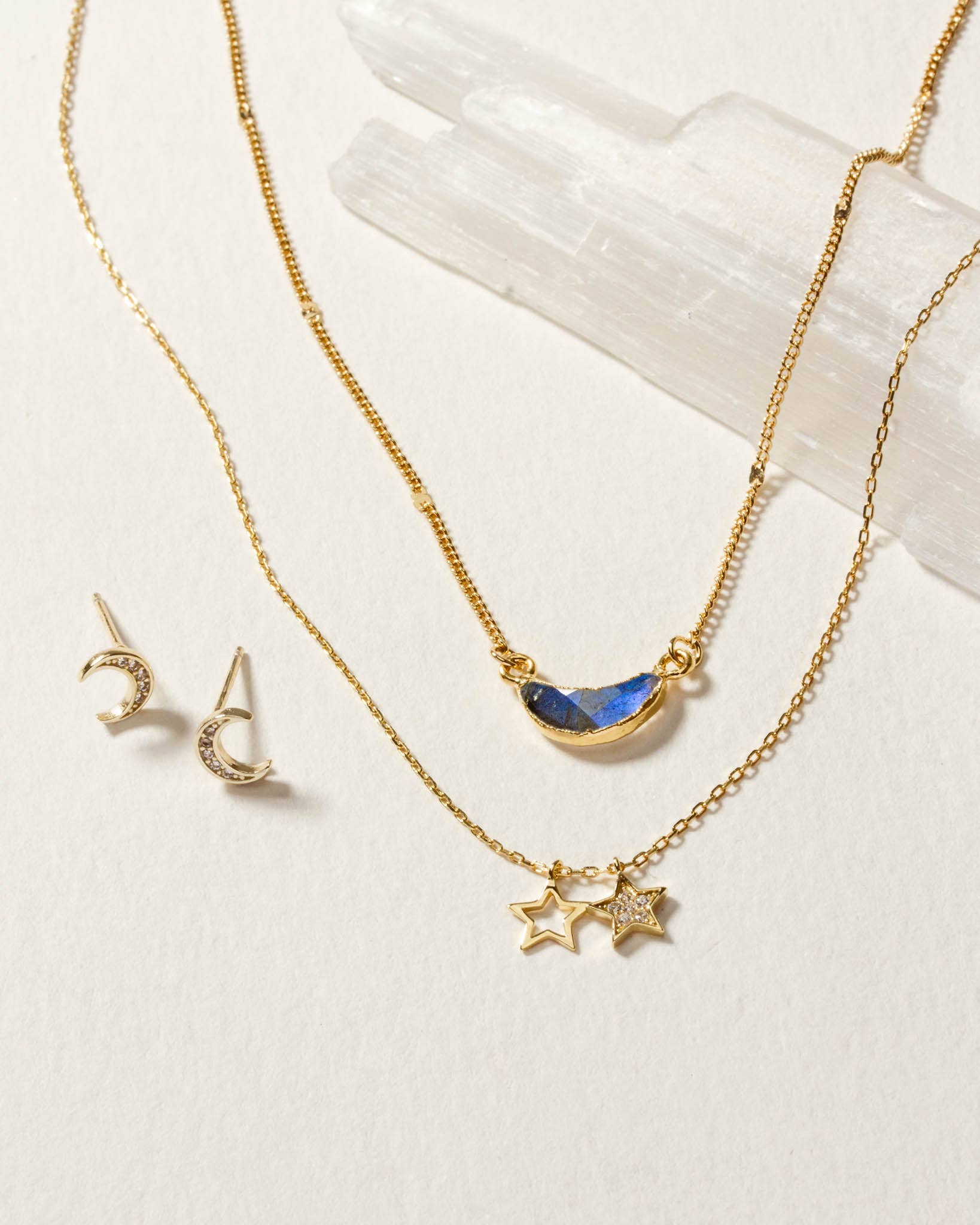 Moon and Stars Necklace Set- Labradorite