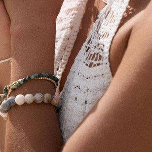 Gemstone Double Wrap Silver Beaded Bracelet