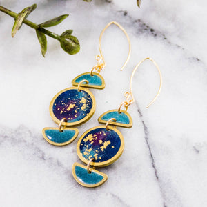 Stacked Moon Galaxy Brass Earrings