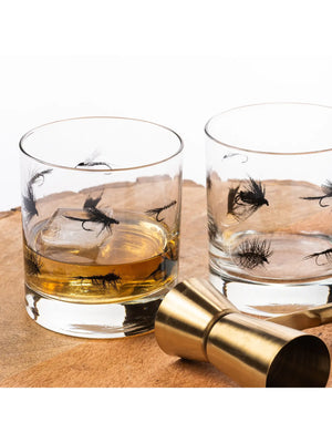 Fly Fishing Flies Whiskey Glasses