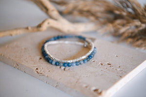 Gemstone Double Wrap Silver Beaded Bracelet