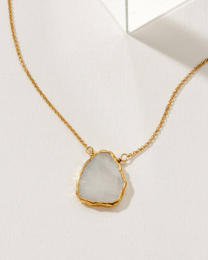 Earth, Wind and Fire Genuine Stone Necklace Gold- Moonstone