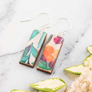 Modern Watercolor Floral Rectangle Earrings