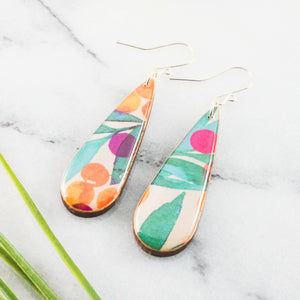 Teardrop Modern Watercolor Floral Earrings