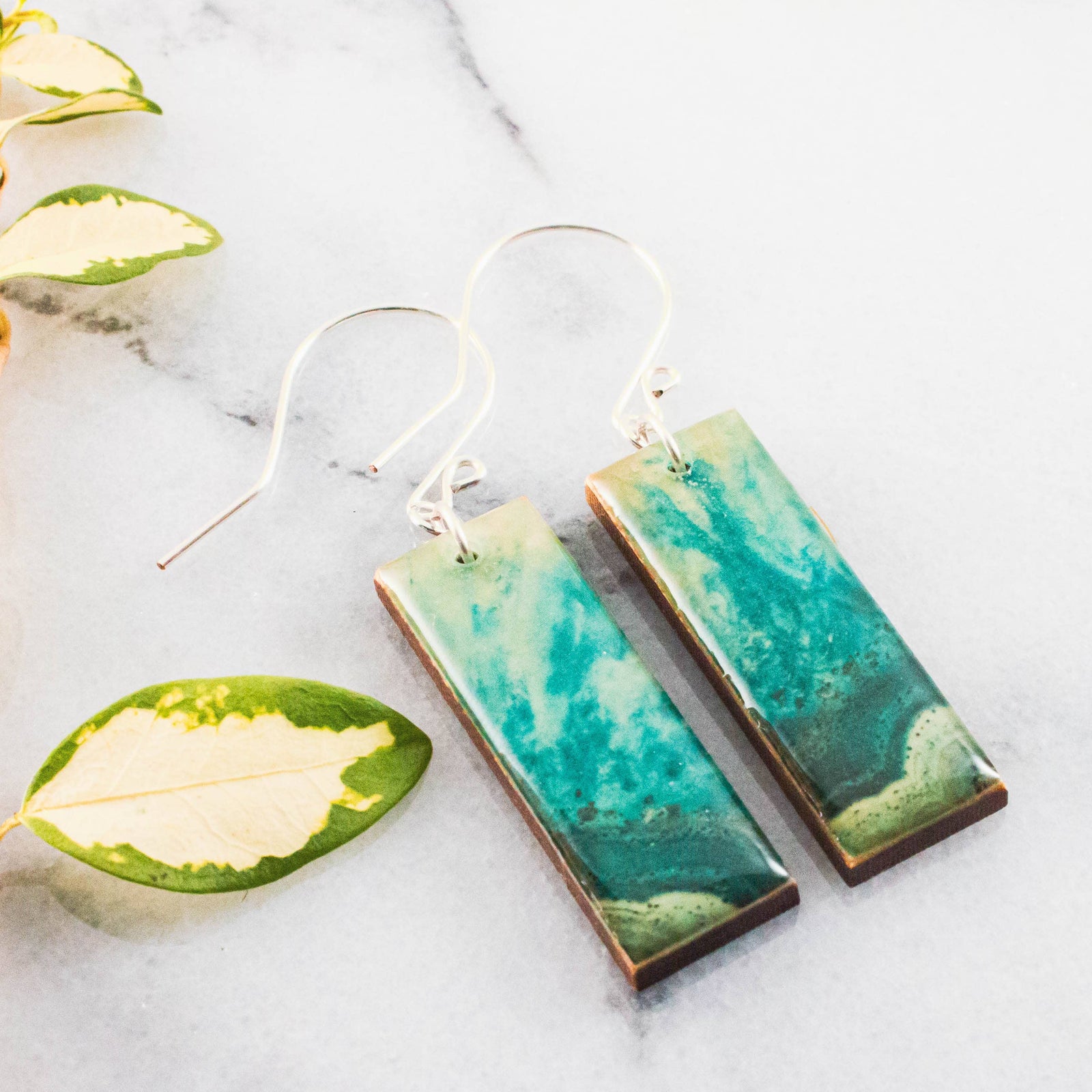 Green Geode Rectangle Earrings
