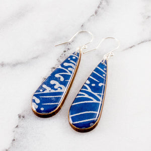 Blue + Silver Wave Teardrop Earrings