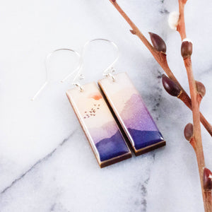 Serene Mountain Sunrise Rectangle Earrings