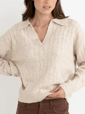 Lexie V-Neck Collared Sweater - Natural