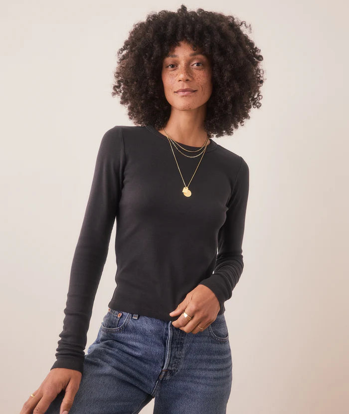 Lexi Rib Sun-In Longsleeve Crew Tee - Black