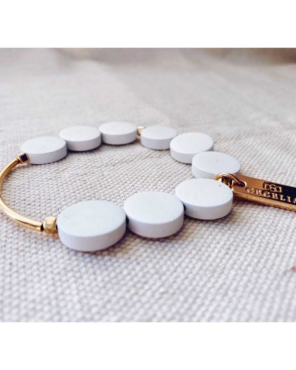 Wood Layering Bracelet - White Coin