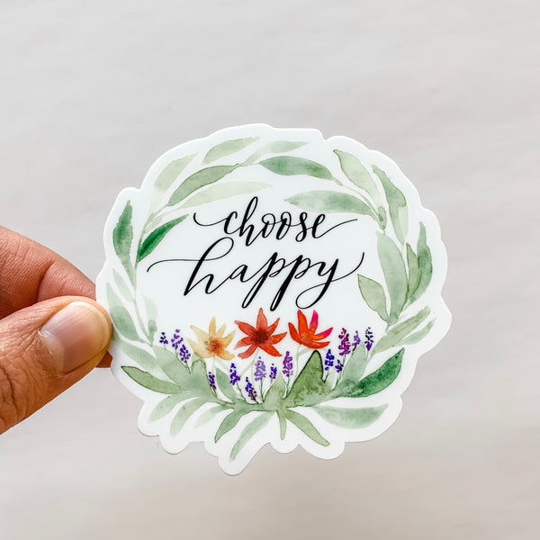 Choose Happy Wreath Flower Sticker